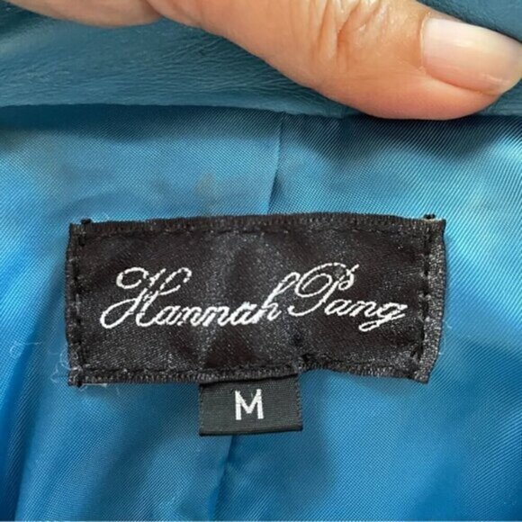 Vintage 80s Hannah Pang Blue Patchwork Leather Southwestern Jacket - M/L - Picture 8 of 14